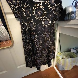 lularoe dress worn 1, black with purple and gold designs